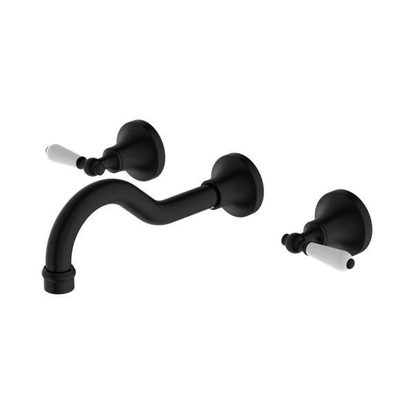 Nero York Wall Basin Set With White Porcelain Lever Matte Black - NR692107a01MB
