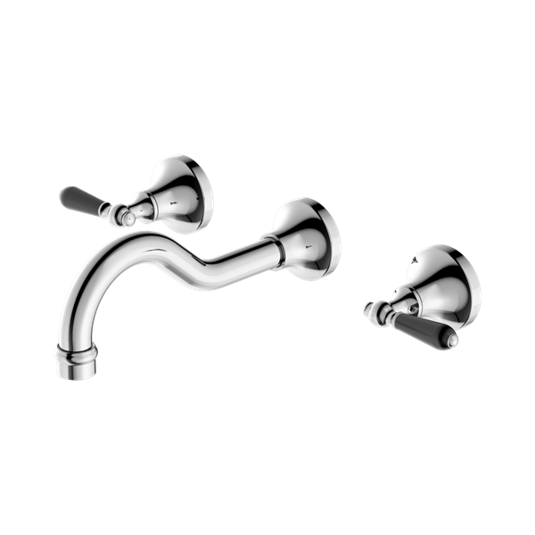 Nero York Wall Basin Set With Black Porcelain Lever Chrome - NR692107a03CH