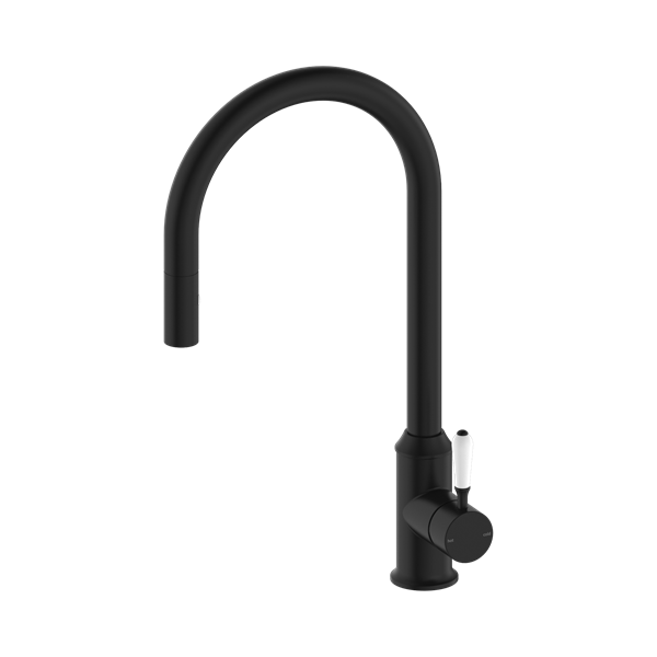 Nero York Pull Out Sink Mixer With Vegie Spray Function With White Porcelain Lever Matte Black - NR69210801MB