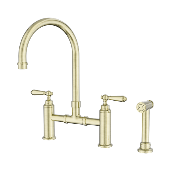 Nero York Bridge Kitchen Set With Hand Spray Aged Brass - NR692108aAB