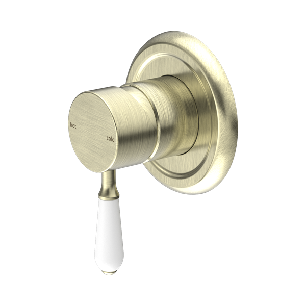 Nero York Shower Mixer With White Porcelain Lever Aged Brass - NR69210901AB