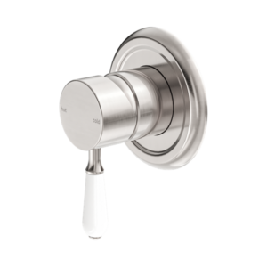 Nero York Shower Mixer With White Porcelain Lever Brushed Nickel - NR69210901BN