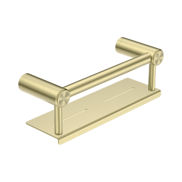 Nero Mecca Care 25mm Grab Rail With Shelf 300mm Brushed Gold - NRCR2512CBG