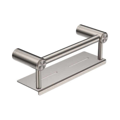 Nero Mecca Care 25mm Grab Rail With Shelf 300mm Brushed Nickel - NRCR2512CBN