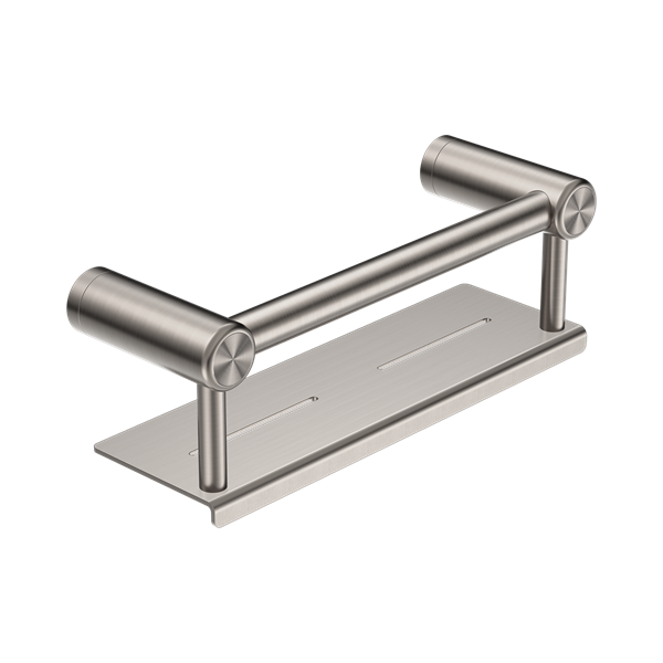 Nero Mecca Care 25mm Grab Rail With Shelf 300mm Brushed Nickel - NRCR2512CBN