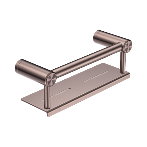 Nero Mecca Care 25mm Grab Rail With Shelf 300mm Brushed Bronze - NRCR2512CBZ