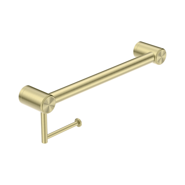 Nero Mecca Care 32mm Grab Rail With Toilet Roll Holder 450mm Brushed Gold - NRCR3218ABG