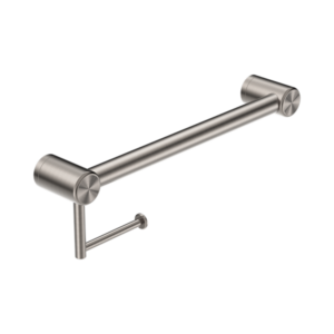 Nero Mecca Care 32mm Grab Rail With Toilet Roll Holder 450mm Brushed Nickel - NRCR3218ABN