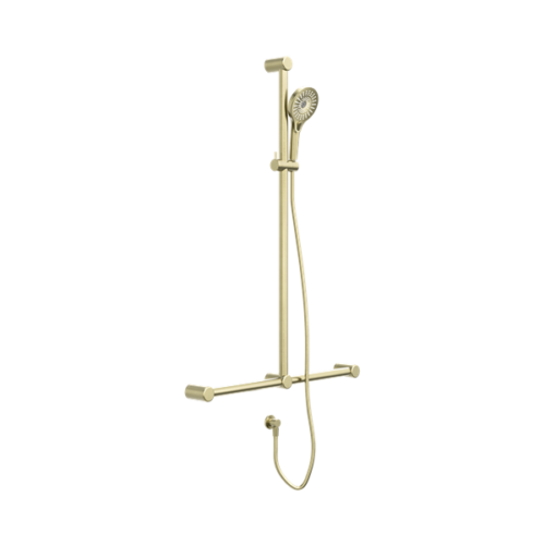 Nero Mecca Care 32mm T Bar Grab Rail And Adjustable Shower Set 1100X750mm Brushed Gold - NRCS006BG