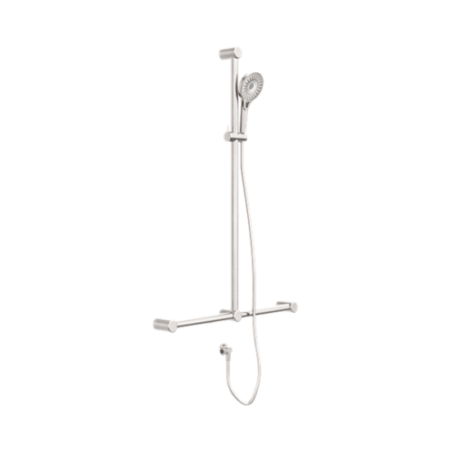 Nero Mecca Care 32mm T Bar Grab Rail And Adjustable Shower Set 1100X750mm Brushed Nickel - NRCS006BN