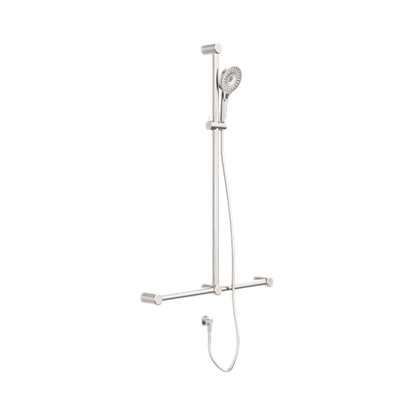 Nero Mecca Care 32mm T Bar Grab Rail And Adjustable Shower Set 1100X750mm Brushed Nickel - NRCS006BN
