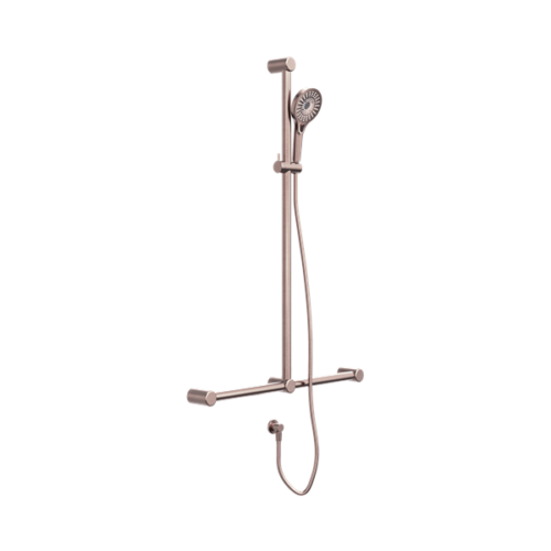 Nero Mecca Care 32mm T Bar Grab Rail And Adjustable Shower Set 1100X750mm Brushed Bronze - NRCS006BZ