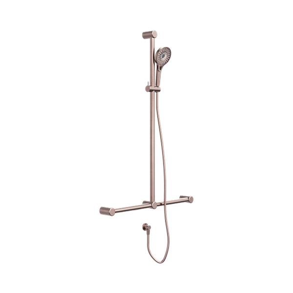 Nero Mecca Care 32mm T Bar Grab Rail And Adjustable Shower Set 1100X750mm Brushed Bronze - NRCS006BZ