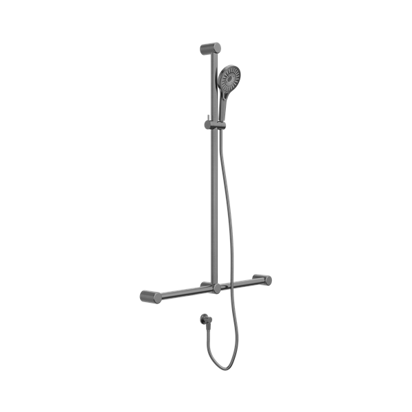 Nero Mecca Care 32mm T Bar Grab Rail And Adjustable Shower Set 1100X750mm Gun Metal - NRCS006GM