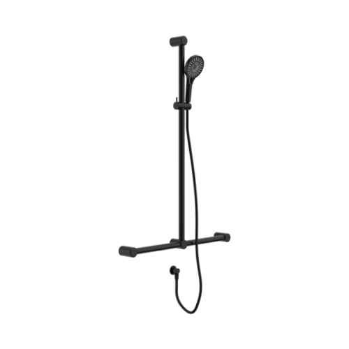 Nero Mecca Care 32mm T Bar Grab Rail And Adjustable Shower Set 1100X750mm Matte Black - NRCS006MB