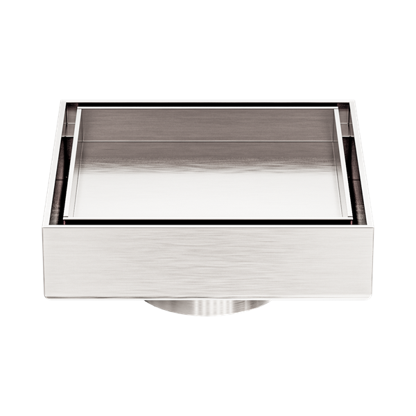 Nero 100mm Square Tile Insert Floor Waste 50mm Outlet Brushed Nickel - NRFW006BN