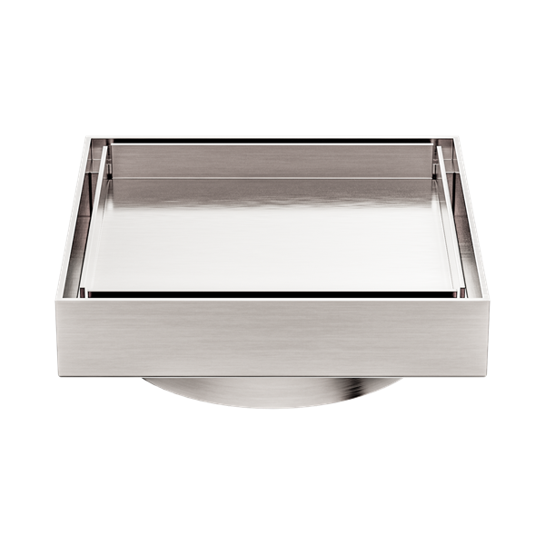 Nero 130mm Square Tile Insert Floor Waste 100mm Outlet Brushed Nickel - NRFW008BN