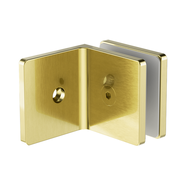 Nero 90 Degree Glass To Wall Bracket 10mm Glass Brushed Gold - NRSH204aBG